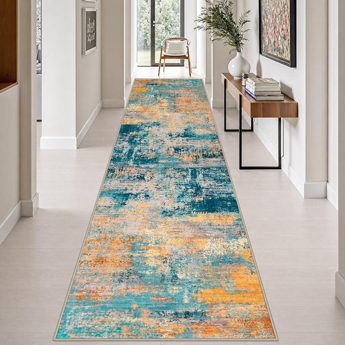 3x14 Washable Runner Rug：Modern Abstract Soft Carpet Rosy Haze | For Hallway, Bedroom, Kitchen, Laundry, Bathroom,Door Mat,Modern Abstract,Machine washable,Non-Slip,Stain Resistant,Indoor
