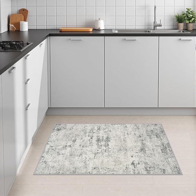 2x3 Washable Entryway Rug: Modern Abstract Indoor Soft Carpet Gray | For Entrance, Bedroom, Kitchen, Laundry, Bathroom,Door Mat,Modern Abstract,Machine washable,Non-Slip,Stain Resistant,Indoor