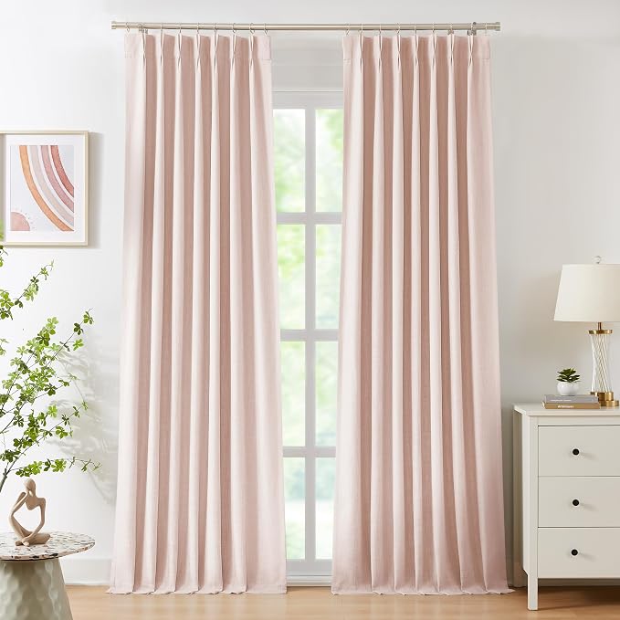 WEST LAKE Pink Bailey Pinch Pleated Full Blackout Window Curtain Panels 95 Inches Length,Modern Textured Drapes for Girls Room,Farmhouse Window Treatment for Bedroom,40" Wx95 Lx2 | Modern Textured Drapes for Girls Room,Farmhouse Window Treatment for Be...