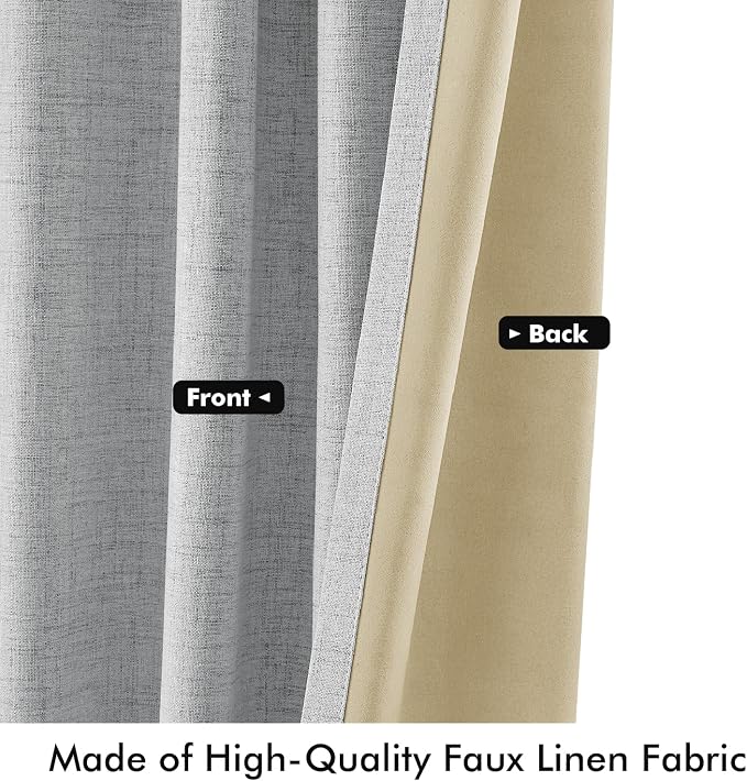 MIULEE 100% Blackout Linen Curtains for Bedroom 42 x 84 Inch Grey 2 Panels | Thermal Insulated, Room Darkening Drapes for Living Room, Back Tab Rod Pocket Pinch Pleated, Solid Luxury Decor