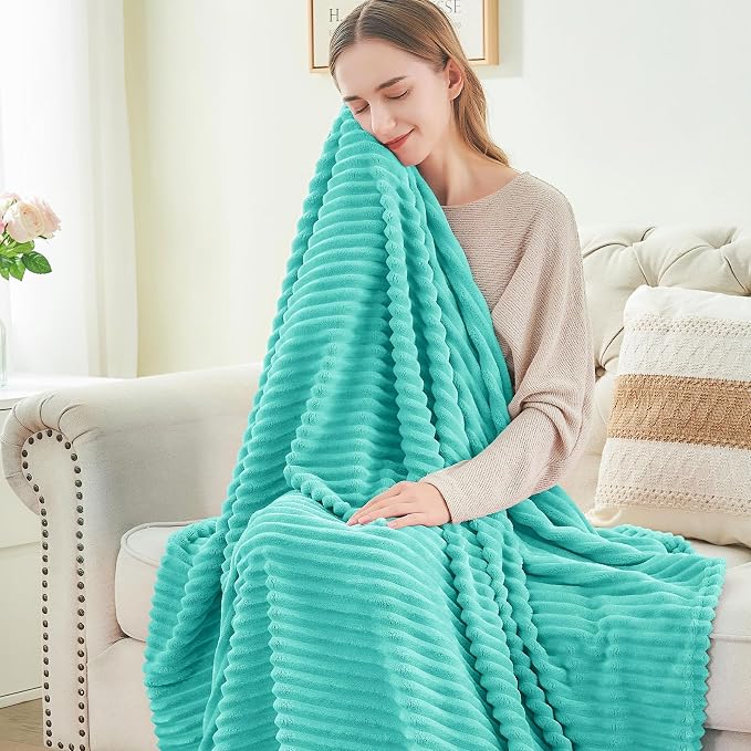 BEDELITE 3D Ribbed Jacquard Aqua Fleece Twin Blanket for Couch, 60x80 Inch | Soft Warm Fluffy Blanket for Bed Sofa College Dorm Room Decor, Luxury Cozy Plush Birthday Gifts for Women Girls, Lightweight