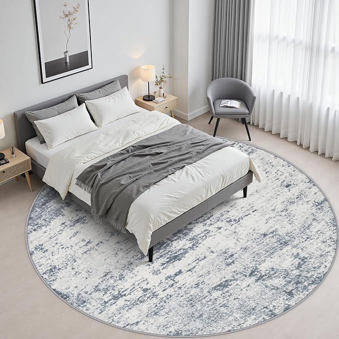 Round Area Rug Living Room: 4 ft Modern Washable Indoor Carpet | For Bedroom Dining Room Farmhouse Nursery Hallway Office,Modern Abstract,Machine washable,Non-Slip,Stain Resistant,Indoor