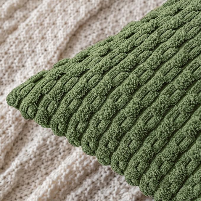 MIULEE Decorative Throw Pillow Covers 16x16 Moss Green Textured Corduroy | Pack of 2 Striped Pillow Covers Modern Farmhouse Home Decor for Couch Bed Sofa Living Room