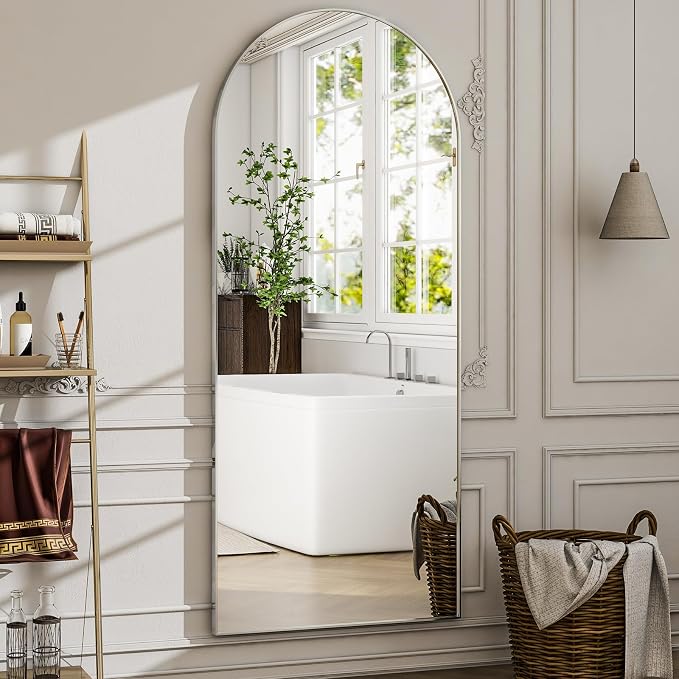 57" x 20" Arched Full Length Mirror - Wall Mounted/Floor Mirror Aluminum Alloy Frame Full Body Mirrors for Bathroom Living Room Bedroom and Entryway,Sliver