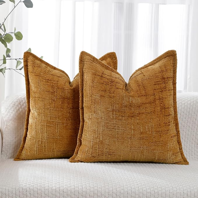 HPUK Chenille Throw Pillow Covers 18x18 Inch, Soft Woven Texture, Set of 2 | Plush woven texture, invisible zipper, couch sofa bed bedroom living room decor, square cushion covers, inserts not included