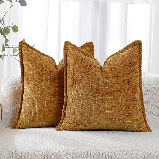 HPUK Chenille Throw Pillow Covers 18x18 Inch, Soft Woven Texture, Set of 2 | Plush woven texture, invisible zipper, couch sofa bed bedroom living room decor, square cushion covers, inserts not included