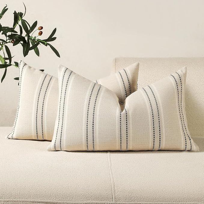 Hckot Stripe Throw Pillow Covers 12x24 Lumbar Grey Pillow Covers Farmhouse | Modern Decorative Pillows Textured Cushion Covers for Sofa Couch Bed Living Room Decor