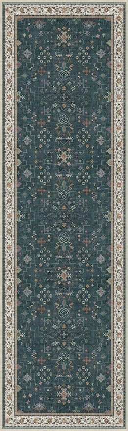 Dark Green Kitchen Rug 10 ft Long - Modern Vintage Boho Unique Floral with Gold Accent, Washable Low Pile Non-Slip Extra Long Wide Runner Rugs for Hallway, 3x10