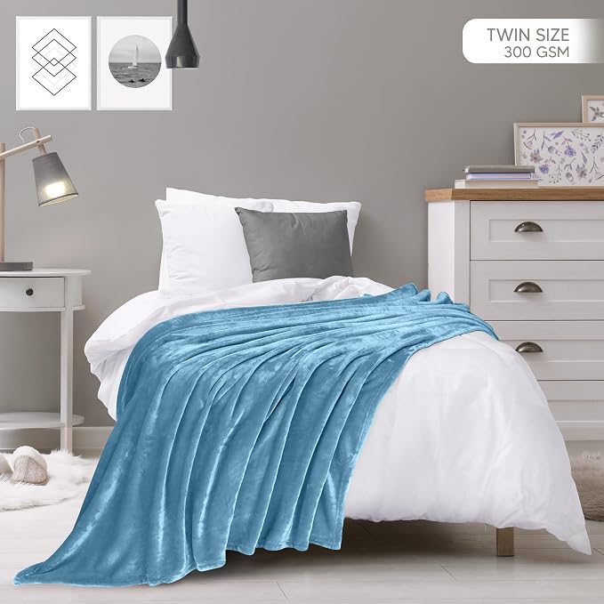 Utopia Bedding Soft Fleece Bed Blanket Twin Size Washed Blue (90x66 Inch) | Microfiber Plush Warm Lightweight Breathable Cozy Blanket Anti-Static, All Season Use, Gift for Women and Men