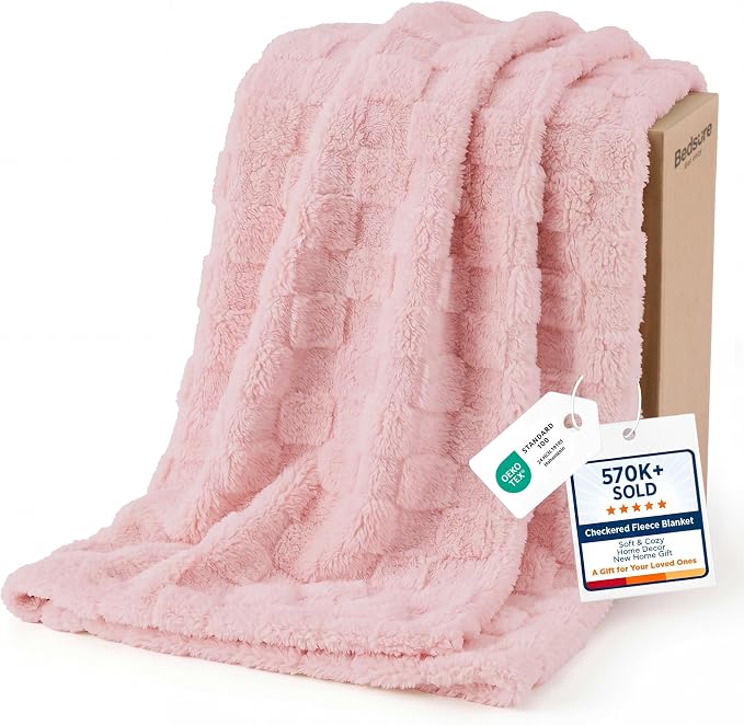Bedsure GentleSoft Throw Blanket for Couch - Super Soft Cozy Blankets Gifts, Cute Small Fleece Throws for Bedroom Home Decor, Pink, 50x70 Inches