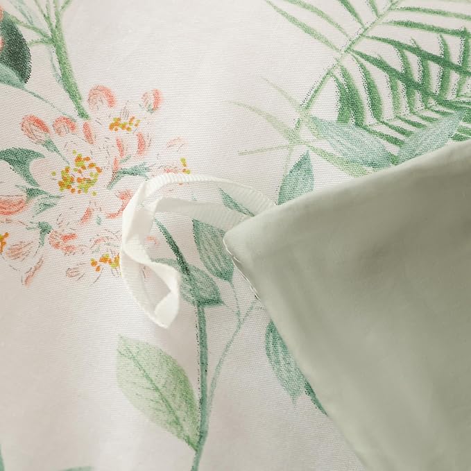 OAITE Queen Duvet Cover Set 3pcs 100% Cotton with Green Botanical Floral | Soft, Breathable,Long-lasting,Comfort,Hidden Zipper,8 Corner Ties,Easy Care for All Season