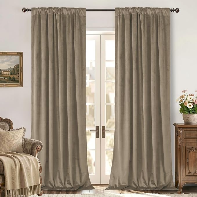 BGment Velvet Curtains 96 Inches Long for Living Room, 2 Panels, Taupe | Thermal Insulated, Super Soft, Thick, Room Darkening, Drapes for French Country/Bedroom, Back Tab Rod Pocket, 52 x 96 Inch