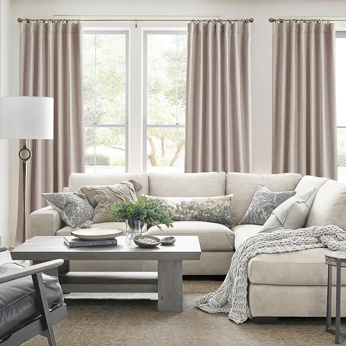 QJmydeco 100% Blackout Thick Linen Boho Curtains 86 Inches Long for Dining Room, Room Darkening Heavy Burlap Pleated Drapes Energy Efficient Privacy Rod Pocket Burg for 84-86 Inch Windows 2 Panel Set