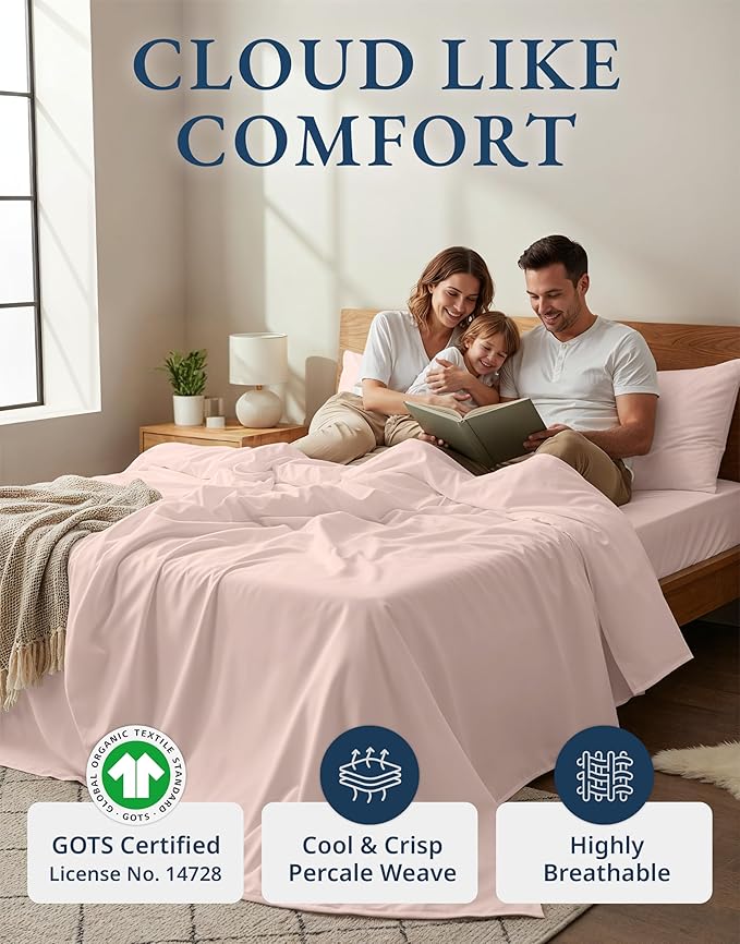 LANE LINEN California King Sheet Set 100% Organic Cotton Soft - Sepia Rose | Cal King Sheet Set, Pure Long-Staple Organic Cotton - For Master Suites, Naturally Cooling & Lightweight, Great For Gifting