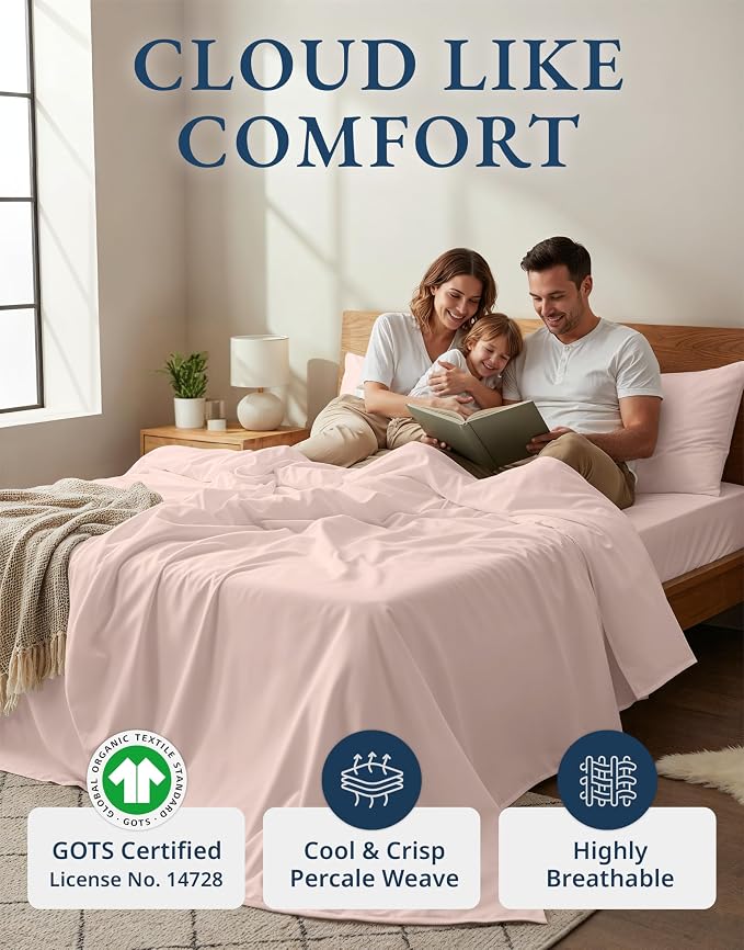LANE LINEN Full Size Sheet Set 100% Organic Cotton Percale 4pc - Sepia Rose | Full Sheet Set, GOTS Certified Organic Cotton Percale - For Guest Bedrooms, Naturally Cooling & Lightweight, For Hot Sleepers