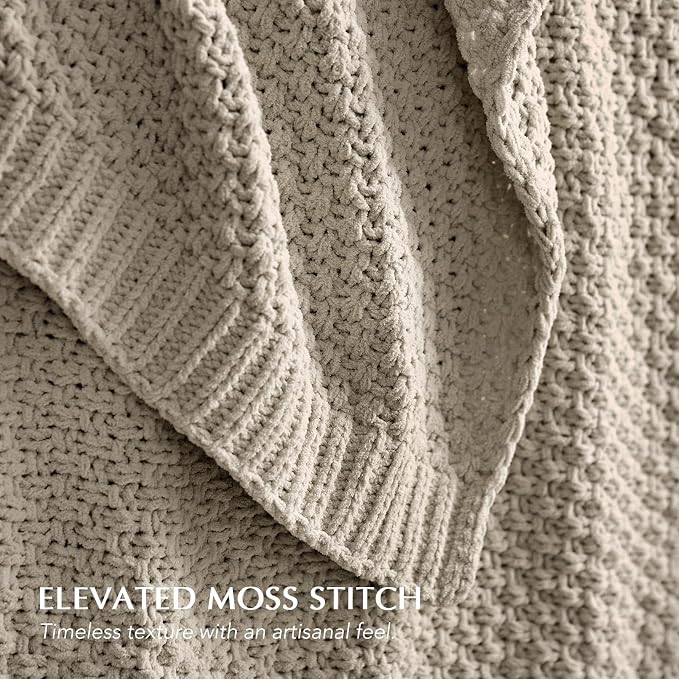 EVERGRACEHOME Chunky Chenille Knit Throw Blanket, 108x92, Warm Gray | Sculpted Moss Stitch, Chic Modern Farmhouse, All-Season Warmth, OEKO-TEX® Certified, Oversized King for Couch, Bed, Sofa