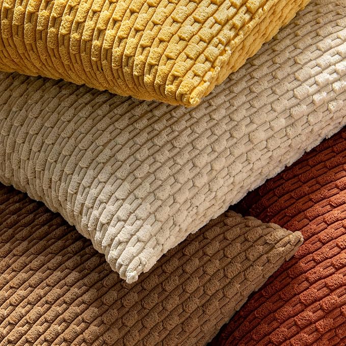 MIULEE Lumbar Fall Decorative Throw Pillow Covers 12x20 Rust Corduroy | Terracotta Textured Striped Pack of 2 Striped Pillow Covers Modern Farmhouse Autumn Home Decor for Couch Bed Sofa Living Room