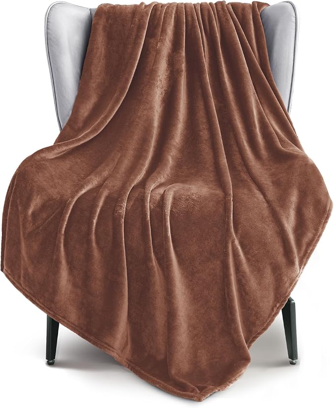 Exclusivo Mezcla Soft Large Fleece Throw Blanket for Couch, Brown | 50x70 Inches, Double-Sided Brushed Flannel, Lightweight Plush Cozy Blanket for Home Decor, All Season, Machine Washable