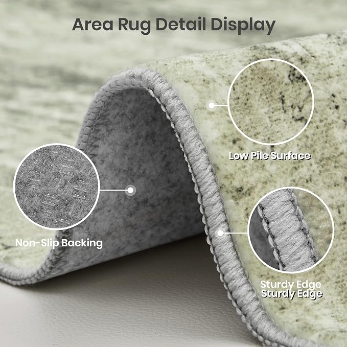 8x10 Area Rugs for Living Room, Abstract Large Washable Rug Green | Soft & Lighweight, Folable, Stain Resistant Low Pile Thin Indoor Distressed Carpet Rugs for Bedroom,Laundry Room,Kitchen