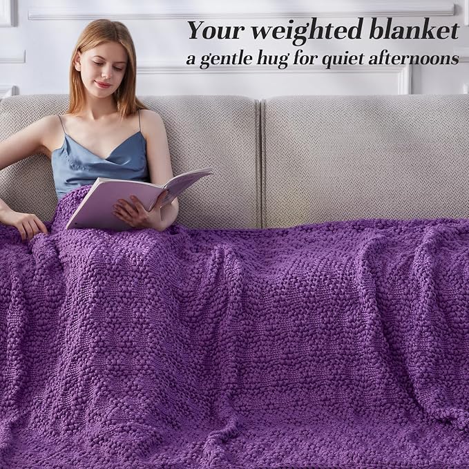 Anysay Knitted Weighted Blanket for Adult,Chunky Knit Throw 50''*60'' 10lbs | Cooling Weighted Blanket for Sleep Breathable Machine Washable Fall Heavy Blanket for Room Decor(Purple)