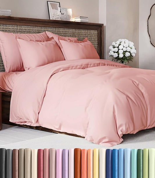 Duvet Cover Full Size - Soft 3 Piece with Zipper Closure - Baby Pink | Extra Soft, Breathable, Full Duvet Cover 80" x 90" with 2 Pillow Shams, Zipper Closures & Ties, Women, Men, Kids & Teens