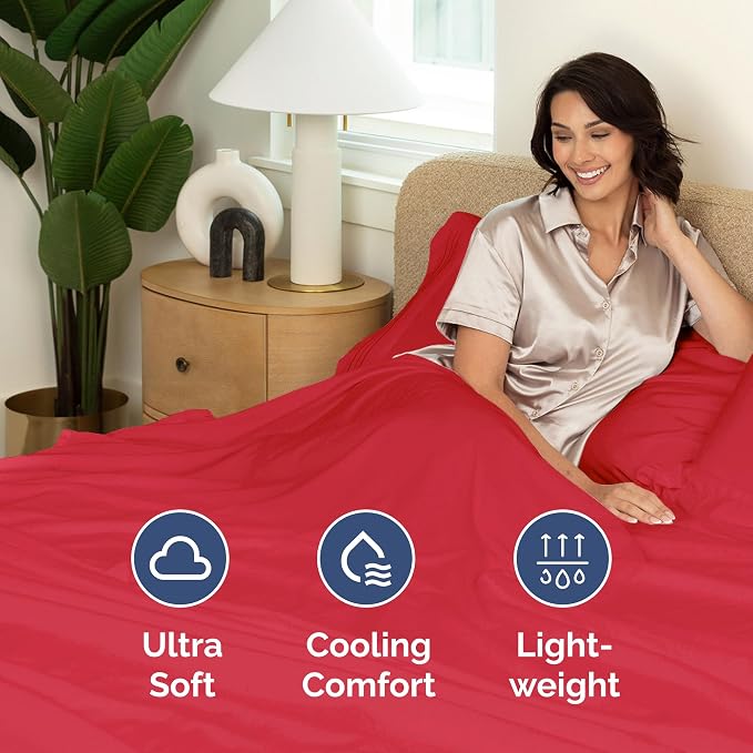 Full Flat Sheet - Single Top Flat Sheet Only - Breathable & Cooling - Red | Hotel Luxury Top Flat Sheet Only, Ultra-Soft, Breathable & Cooling, Fade & Wrinkle Free, Easy-Care, Stain & Shrink Resistant