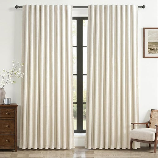 Cute Blackout Curtains 60 Inches Extra Wide Linen 102 Inch Length for Living Room/Sliding Glass Door,Pleated Heavy Duty Thermal Drapes for Winter Thick Large Window(60"Wx102"L 2 Panels Warm Cream)