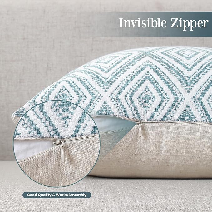 HPUK Throw Pillow Covers 20x20, Set of 4, Blue Textured Couch Pillow Covers | Polyester fabric, patterned and solid designs, hidden zippers, machine washable, for sofas and beds, inserts not included