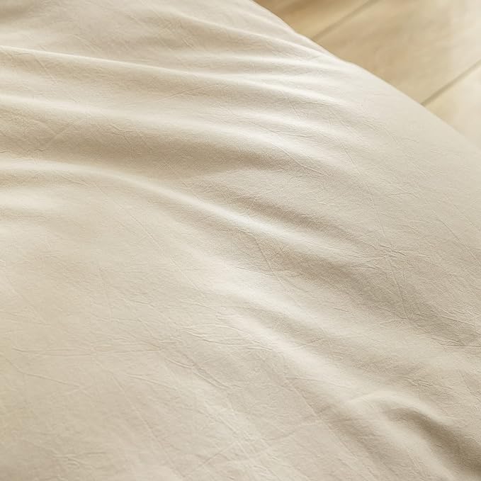 BESTOUCH Cotton Solid Duvet Cover Set Linen Feel Almond Milk Grey Full | 100% Washed Cotton, Soft Wrinkle Texture, Hidden Zipper, 8 Ties, Breathable Lightweight Durable Comfy, 3 Pcs No Insert