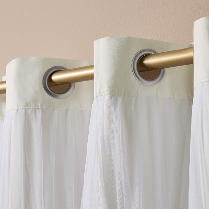 TOWN & COUNTRY LUXE Talia Double Layer Indoor Curtains, Sheer and Room Darkening Blackout, Grommet Top, Energy Efficient, 2-Pack Set, 52"x120", Vanilla