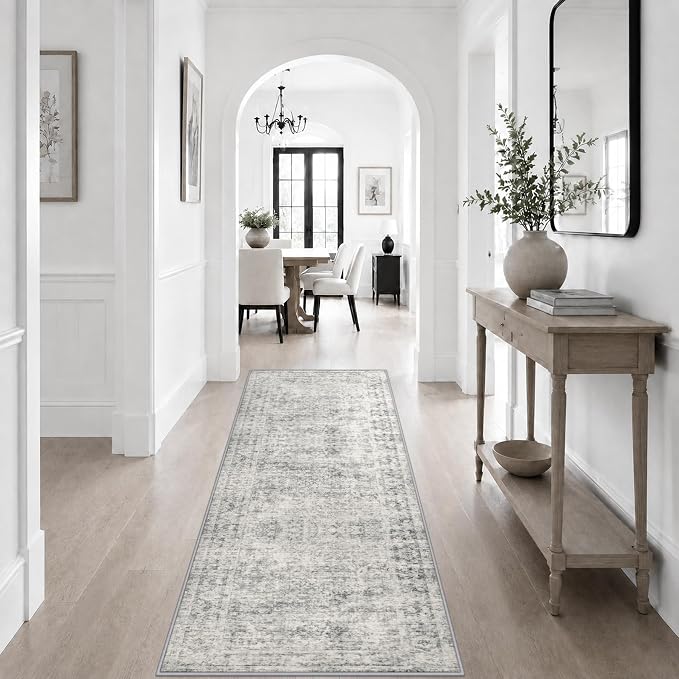 2x6 Washable Runner Rug：Modern Abstract Soft Carpet Black Grey | For Hallway, Bedroom, Kitchen, Laundry, Bathroom,Door Mat,Modern Abstract,Machine washable,Non-Slip,Stain Resistant,Indoor
