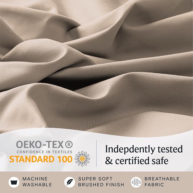 LuxClub Twin Size Sheets Set, Cooling & Soft Deep Pocket Bed Sheets, 3PC | LuxClub Silky Fitted Sheet & Pillowcase Sets, Breathable Hotel Luxury Bedding for Mattress Wrinkle Free, Light Khaki