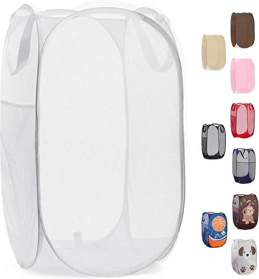 Handy Laundry Pop Up Laundry Hamper 71L Sturdy Collapsible Mesh (White) | Collapsible Mesh Pop Up Hamper, Wide Opening, Side Pocket, Breathable, Sturdy, Foldable, Space-Saving for Clothes Storage