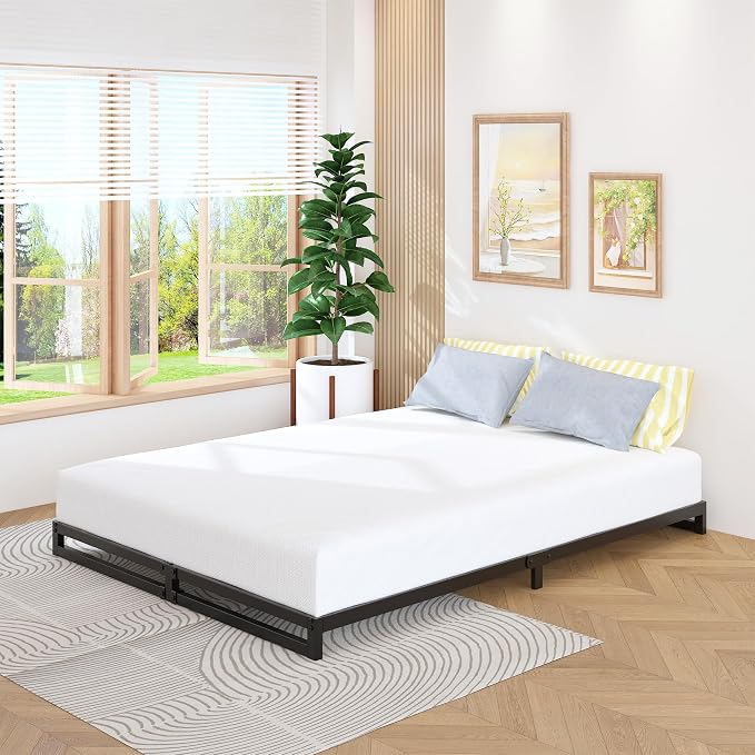 Lutown-Teen 4 Inch Bed Frame Queen Size with Heavy Duty Steel Slat Support | Metal Platform Queen Bed Frame No Box Spring Needed, Easy Assembly, Black