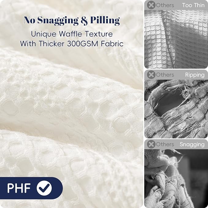 PHF Soft Waffle Duvet Cover Queen Size- Durable Breathable Waffle Weave Duvet Cover(90"x90") with 2 Pillow Shams, 3 Pieces Luxury Textured Bedding Set for All Season, Cream