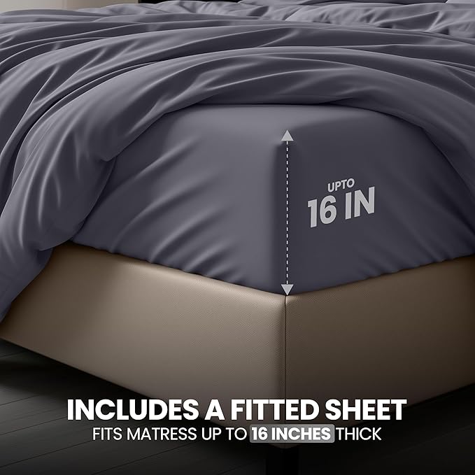 Utopia Bedding Duvet Cover Queen with Fitted Sheet (60x80) - 2 Pillow Case Standard - All Season Luxury Bed in a Bag with Zippered Duvet Cover - No Comforter (Grey)