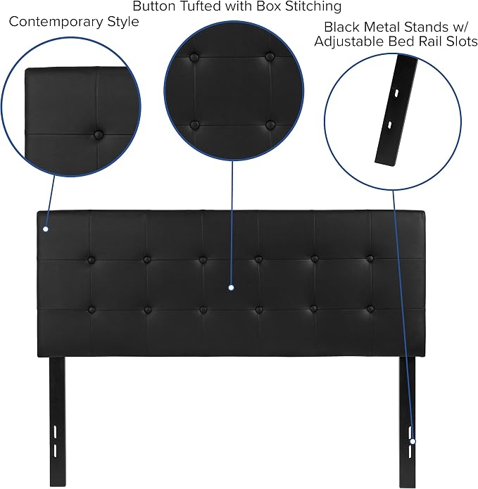 Flash Furniture Full Tufted Vinyl Headboard, Black | Adjustable Height, Easy Install, Bedroom Decor