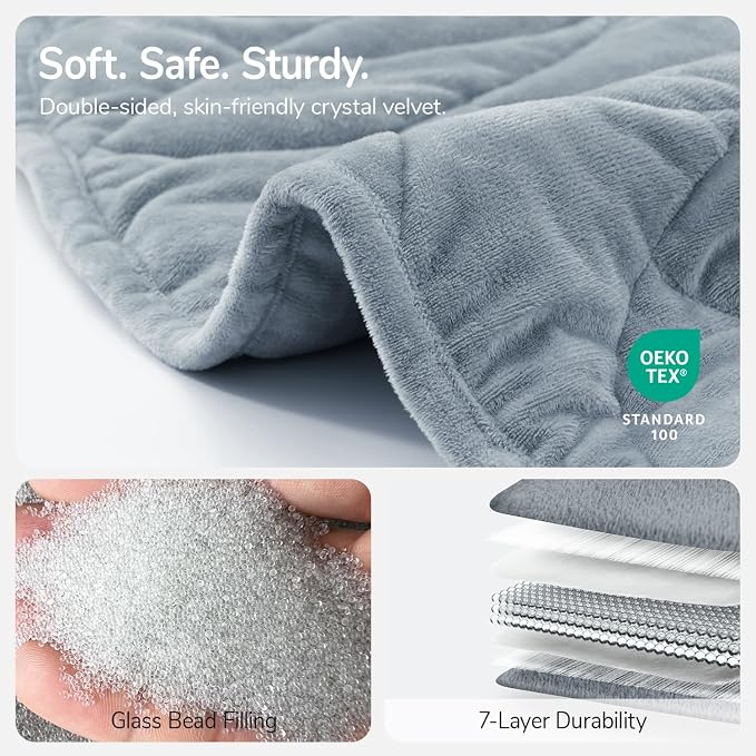 Weighted Lap Blanket for Adults, 7 lbs 41" x 53", Leaf Pattern, Light Blue | Washable Weighted Blankets, Small Portable Blanket for Relaxation, Cozy Luxury Crystal Velvet All-Season Heavy Blanket
