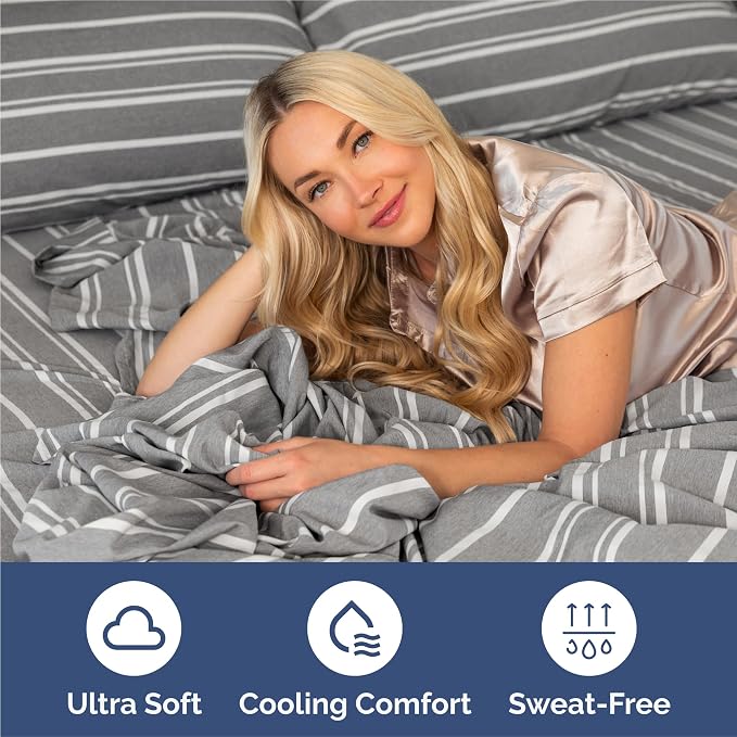 Split King Size 5 Piece Sheet Set - Breathable & Cooling - Grey Stripes | Hotel Luxury Bed Sheets for Women & Men, Deep Pockets, Easy-Fit, Comfy, Soft and Wrinkle Free Sheets, Oeko-Tex Bed Sheet Set