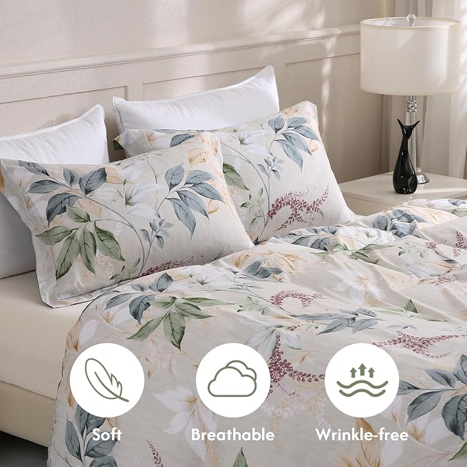LONAVA King Botaincal 3 Pcs Duvet Cover Set, Breathable Soft Microfiber Forest Green Lining Comforter Cover with Zipper Closure, and 2 Anti-Pilling, Fade Resistant Pillowcases, Lavender