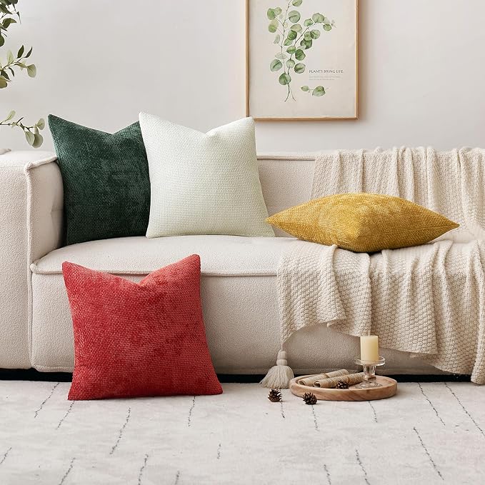 MIULEE Decorative Couch Throw Pillow Covers 18x18 in Christmas Green 2 Pack | Modern Boho Accent, Soft Chenille Pillow Covers, Farmhouse Cushion Cases for Home Decor Bed Sofa Living Room
