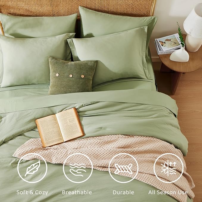 California King Size Comforter Set- 7 Pieces Bed in a Bag King Bedding Sets | Prewashed All Season Comforter with Sheets, Pillow Shams & Pillowcases,Sage Green