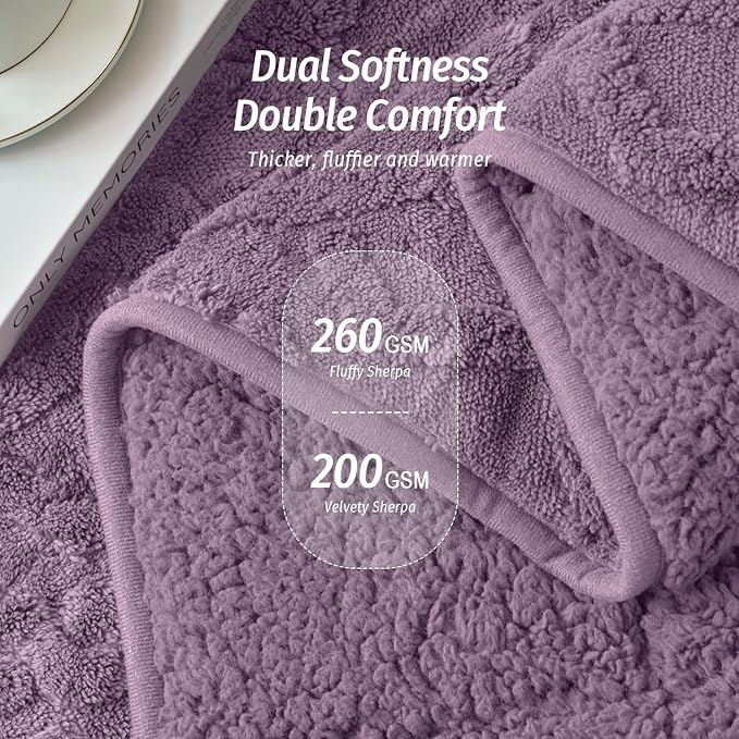 Sherpa Weighted Blankets for Sleeping Queen 60" x 80" 20 lbs Purple | Relax Body & Mind, Even Weight Distribution, Dual Sided Soft Heavy Throw Blankets, Jacquard Knitted, Chunky Fluffy, Warm Hug