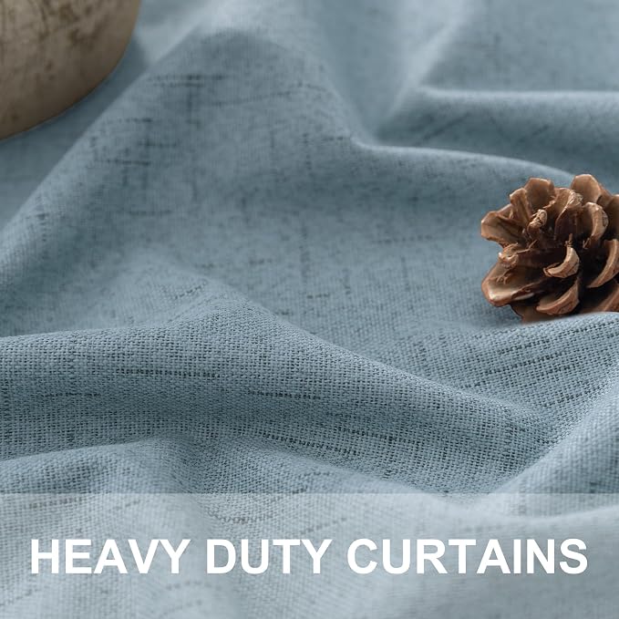 Dusty Blue Blackout Curtains for Nursery 54 Inch Length 2 Panel Chic Linen Look Short Thick Privacy Lightweight Grey Blue Light Blocking Room Darkening Curtain for Kids Bedroom Back Tab Pocket 54 Long