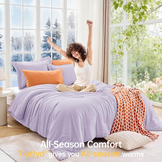 Full Comforter Sets, All Season Ultra Soft Down Alternative Bedding - 3 Piece Lightweight Bed Set Includes 1 Comforter (82"x86") and 2 Pillow Shams (20"x26"), Lavender