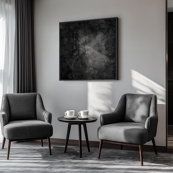 Framed Modern Black Abstract Square Wall Art Decor for Living Room, 30x30 | Minimalist, Canvas prints, Dark moody paintings, Black frame, Square pictures, Dining room, Bedroom, Office wall decor