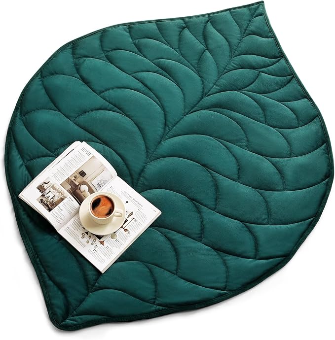 Kaisa Weighted Lap Blanket for Adults, 5 lbs 41" x 53", Leaf Pattern, Green | Washable Weighted Blankets, Small Portable Blanket for Relaxation, Cozy Luxury Crystal Velvet All-Season Heavy Blanket