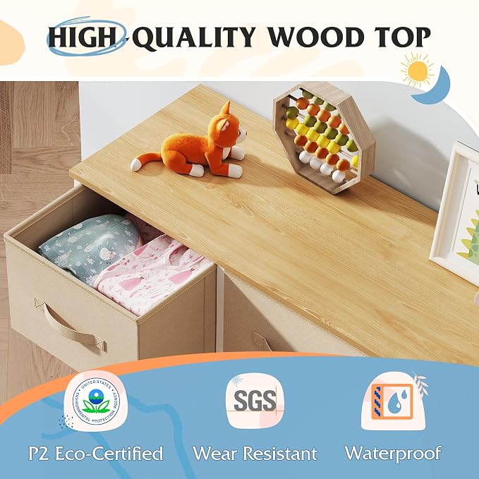 WLIVE Tall Dresser for Bedroom, 11 Drawer Chest of Drawers, Cream White | 11 fabric storage drawers, Tall high-capacity design, Bedroom or dorm use, Sturdy steel frame, Smooth wood tabletop