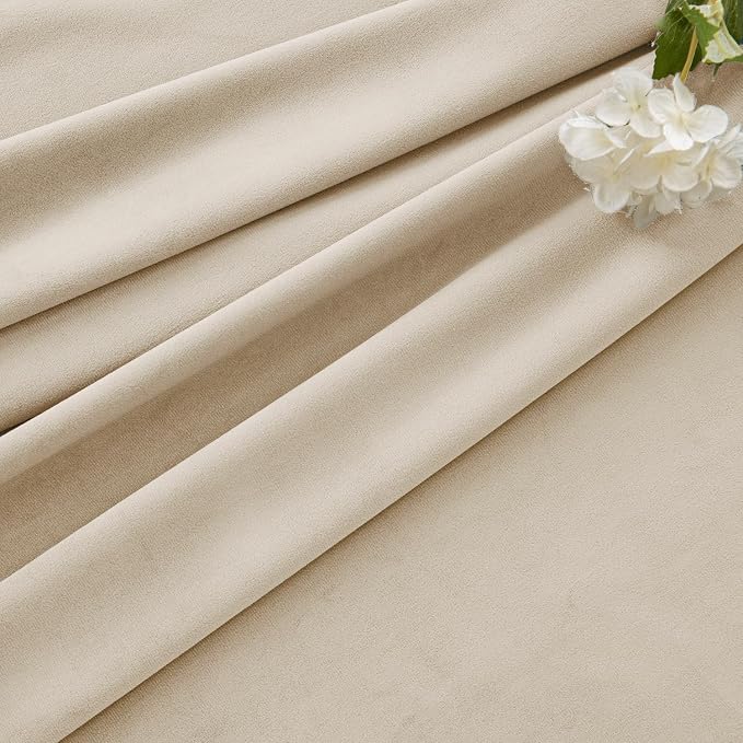 MIULEE Velvet Curtains 50W x 84L 2 Panels Beige Blackout Curtains | Luxury velvet fabric, pinch pleat design, back tab hooks, thermal insulated, blackout light blocking, for living room bedroom
