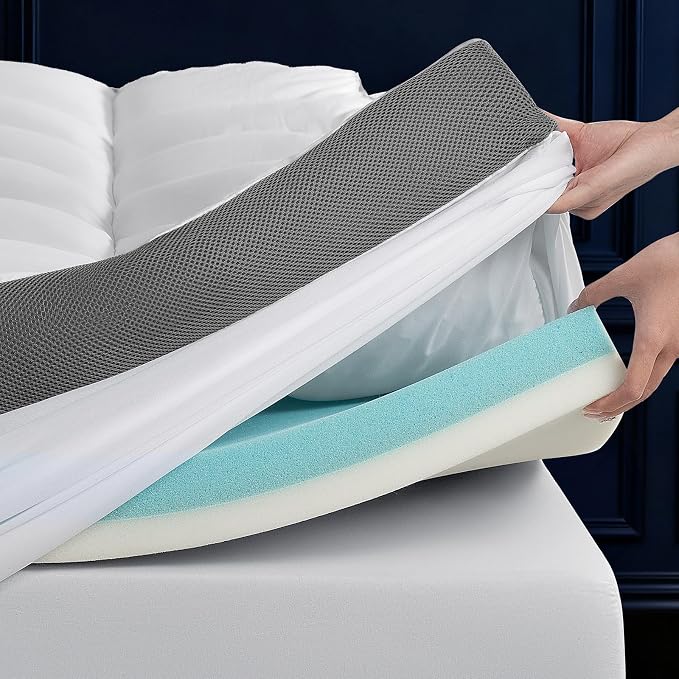 LIANLAM 5 Inch Dual Layer Memory Foam Mattress Topper - 2.5 Inch 1500GSM Fluffy Soft Pillow Top Mattress Cover and 2.5 Inch Cooling Gel Memory Foam for Back Pain Relief (Queen, 60"x80")